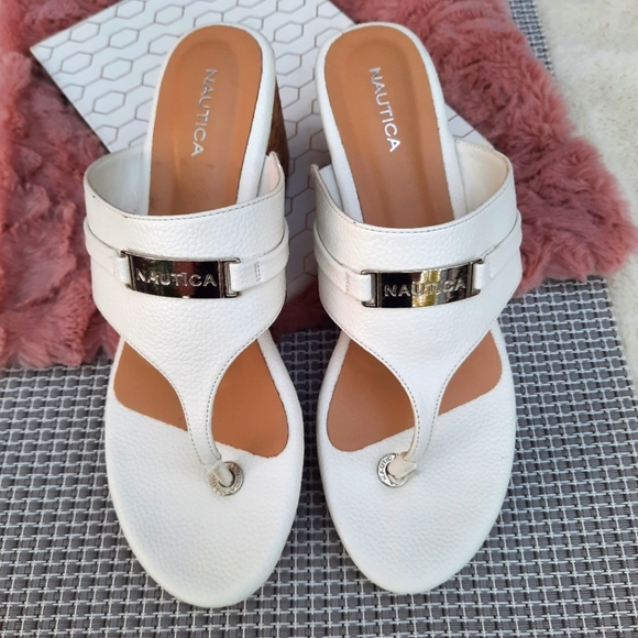 Nautica Danvers Sandals Platform Cork Wedge Thong Sandal 8.5 NEW Off White - Picture 4 of 10